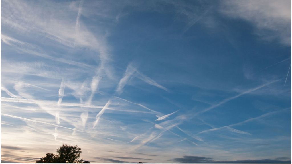 Plane vapour trails in a sunny sky, suggests an afternoon of planespotting.